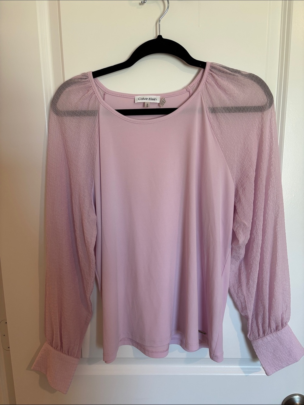 Calvin Klein Women's Pale Pink Long-Sleeve Mesh Panel Top